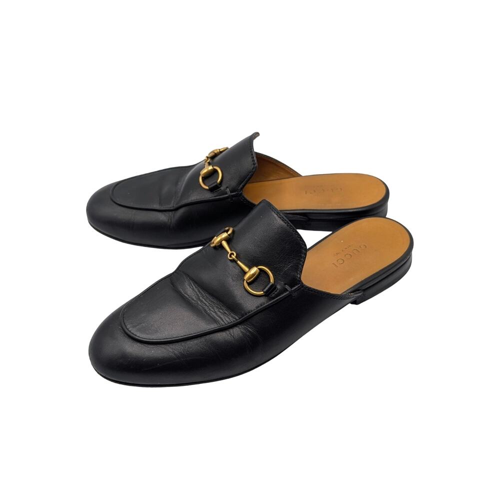 Gucci Black Leather Princetown Horsebit Mules Size 36.5